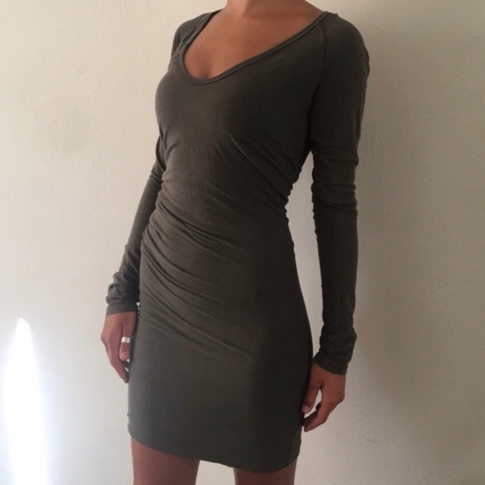 James Perse Long Sleeve Fitted Midi Dress